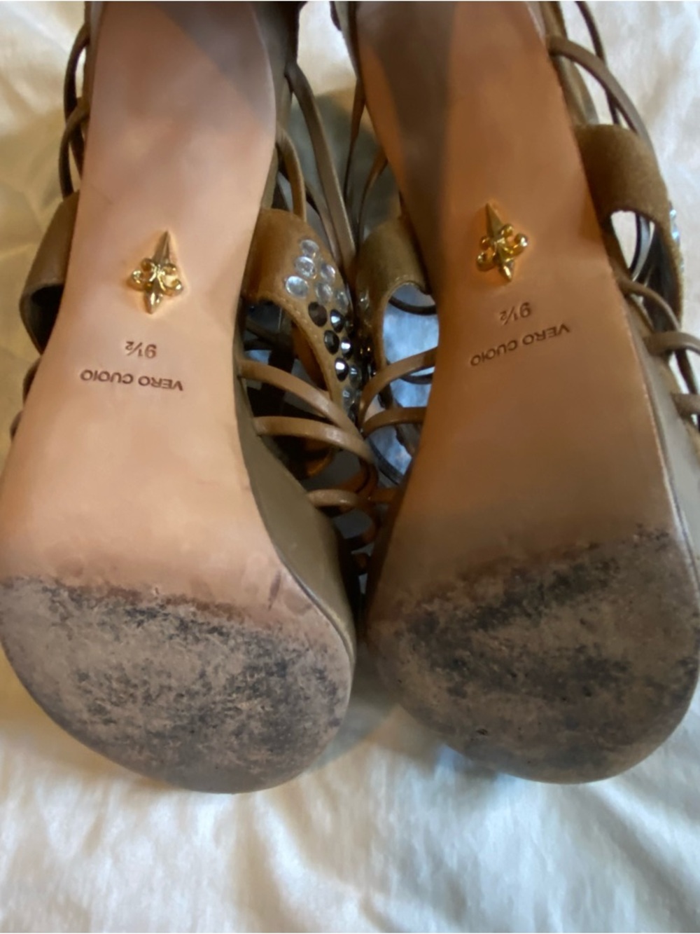 Vero Cuoio Beige Crystal-Embellished Strappy Lace-Up Heels - Picture 7 of 8